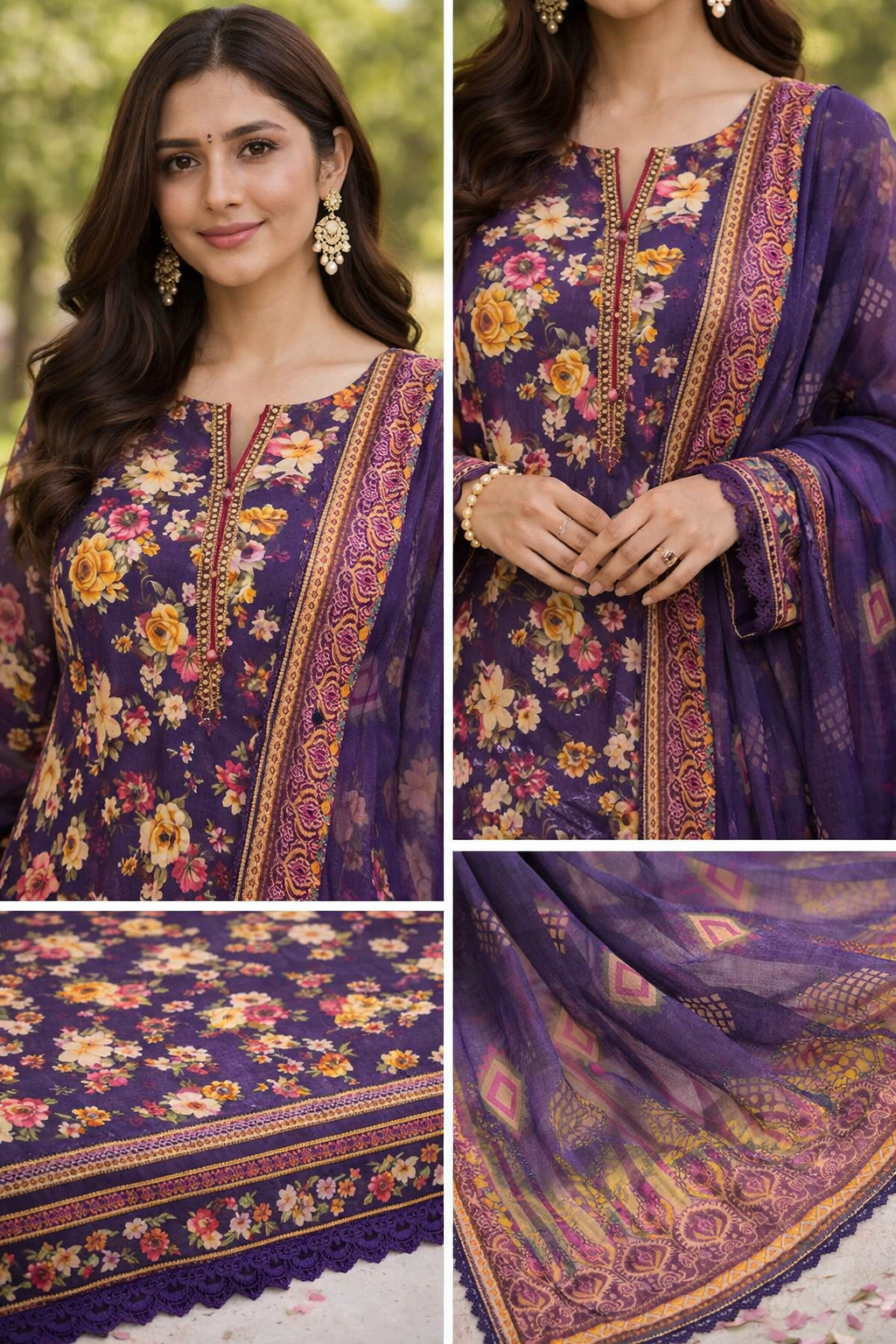 Purple Floral Heritage – 3 Piece Lawn Suit