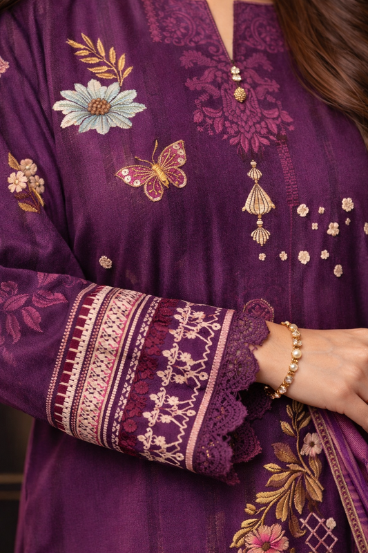 Purple Bloom Unstitched Suit