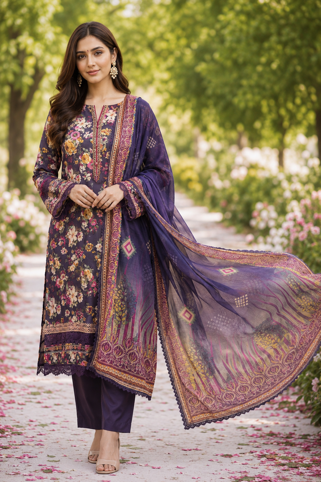 Purple Floral Heritage – 3 Piece Lawn Suit