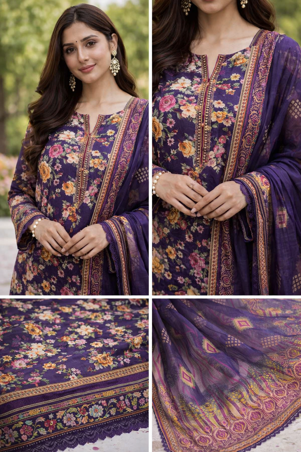 Purple Floral Heritage – 3 Piece Lawn Suit