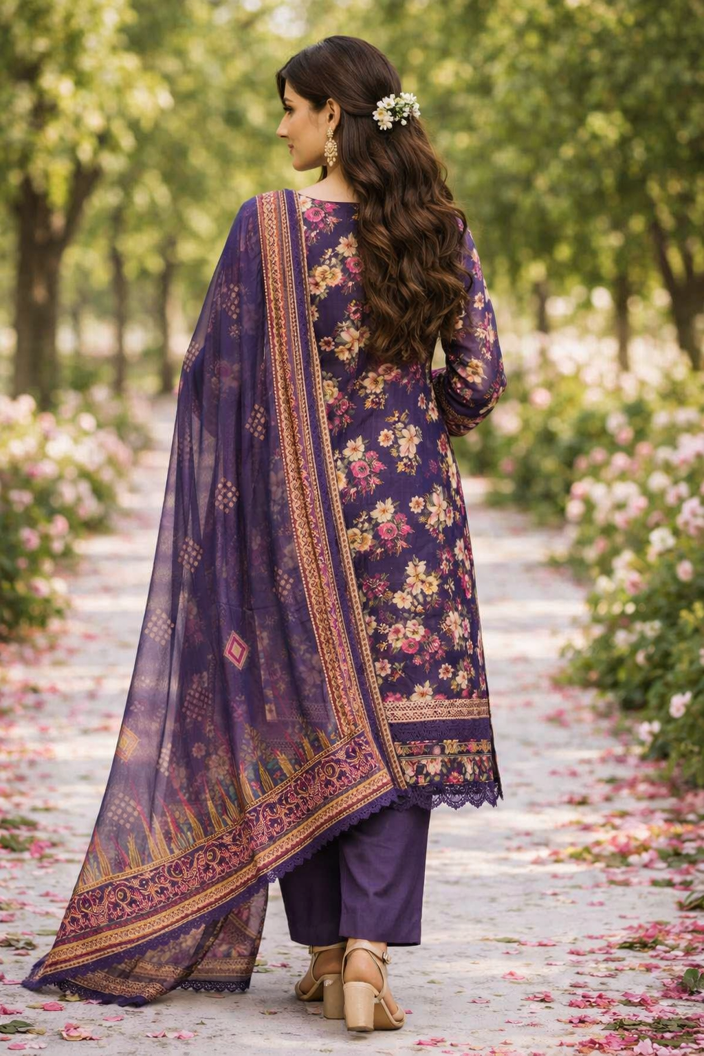 Purple Floral Heritage – 3 Piece Lawn Suit