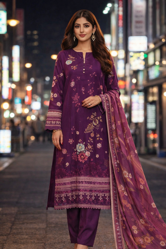 Purple Bloom Unstitched Suit